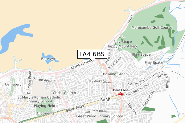 LA4 6BS map - small scale - OS Open Zoomstack (Ordnance Survey)