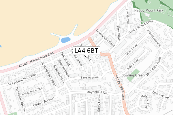 LA4 6BT map - large scale - OS Open Zoomstack (Ordnance Survey)