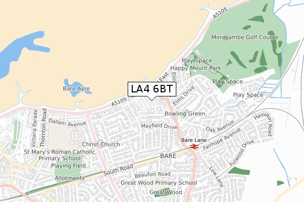 LA4 6BT map - small scale - OS Open Zoomstack (Ordnance Survey)