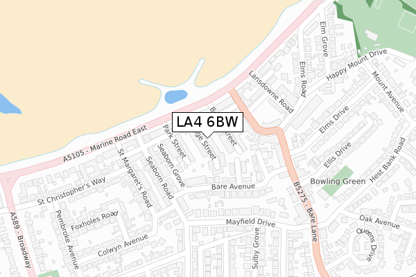 LA4 6BW map - large scale - OS Open Zoomstack (Ordnance Survey)