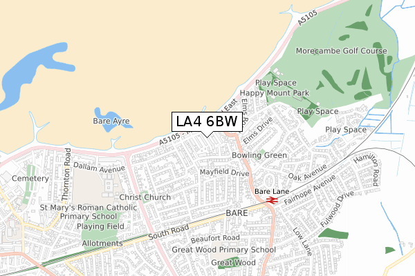 LA4 6BW map - small scale - OS Open Zoomstack (Ordnance Survey)