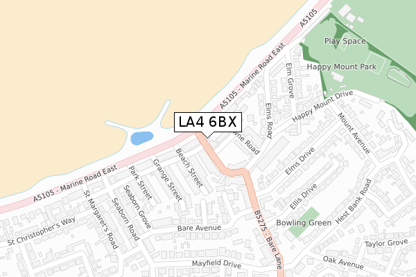 LA4 6BX map - large scale - OS Open Zoomstack (Ordnance Survey)