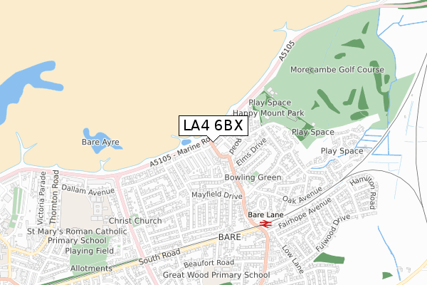 LA4 6BX map - small scale - OS Open Zoomstack (Ordnance Survey)