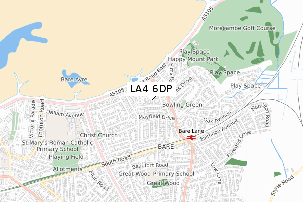 LA4 6DP map - small scale - OS Open Zoomstack (Ordnance Survey)