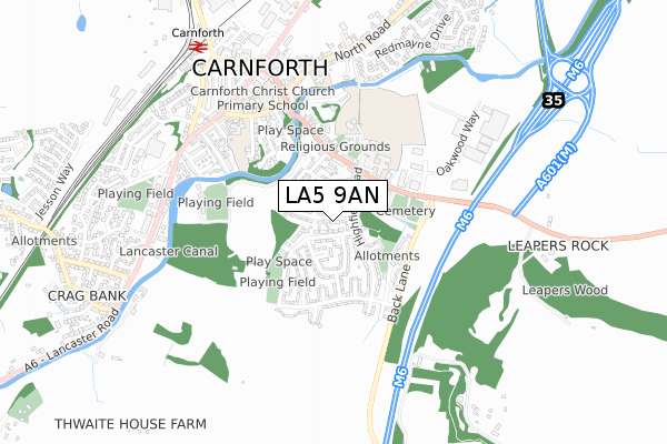 LA5 9AN map - small scale - OS Open Zoomstack (Ordnance Survey)