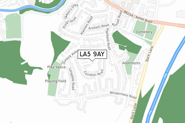 LA5 9AY map - large scale - OS Open Zoomstack (Ordnance Survey)