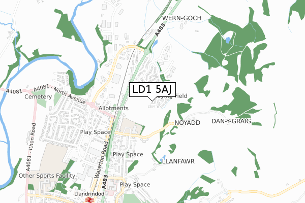 LD1 5AJ map - small scale - OS Open Zoomstack (Ordnance Survey)