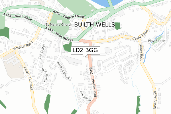LD2 3GG map - large scale - OS Open Zoomstack (Ordnance Survey)