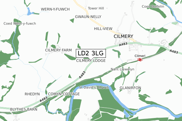 LD2 3LG map - small scale - OS Open Zoomstack (Ordnance Survey)