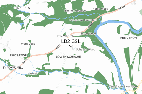 LD2 3SL map - small scale - OS Open Zoomstack (Ordnance Survey)