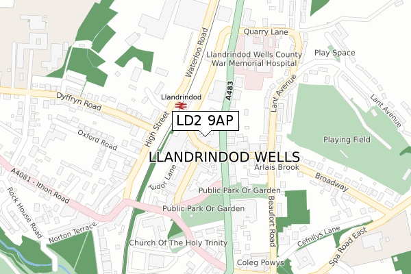 LD2 9AP map - large scale - OS Open Zoomstack (Ordnance Survey)