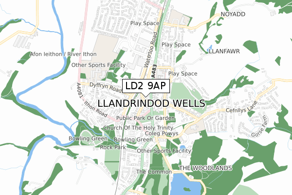 LD2 9AP map - small scale - OS Open Zoomstack (Ordnance Survey)