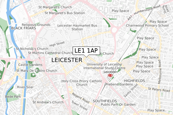 LE1 1AP map - small scale - OS Open Zoomstack (Ordnance Survey)