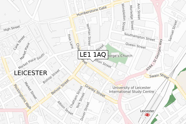 LE1 1AQ map - large scale - OS Open Zoomstack (Ordnance Survey)