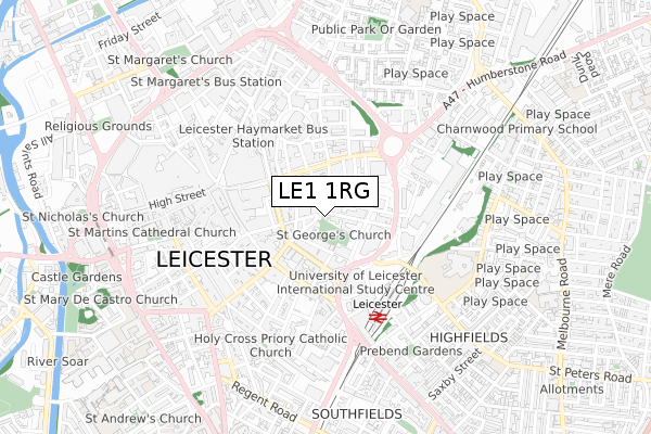 LE1 1RG map - small scale - OS Open Zoomstack (Ordnance Survey)