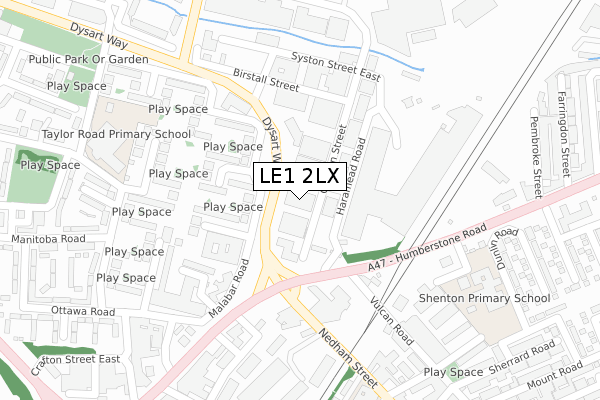 LE1 2LX map - large scale - OS Open Zoomstack (Ordnance Survey)