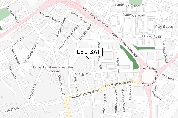 LE1 3AT map - large scale - OS Open Zoomstack (Ordnance Survey)