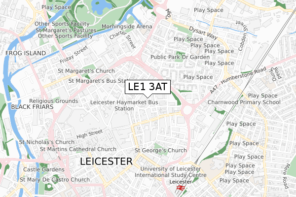 LE1 3AT map - small scale - OS Open Zoomstack (Ordnance Survey)