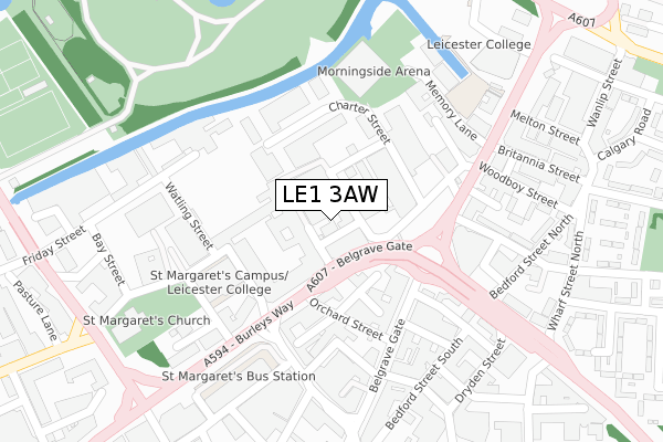 LE1 3AW map - large scale - OS Open Zoomstack (Ordnance Survey)