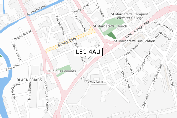 LE1 4AU map - large scale - OS Open Zoomstack (Ordnance Survey)