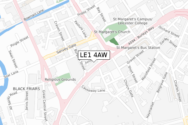 LE1 4AW map - large scale - OS Open Zoomstack (Ordnance Survey)