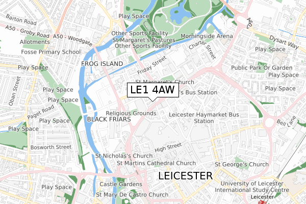 LE1 4AW map - small scale - OS Open Zoomstack (Ordnance Survey)