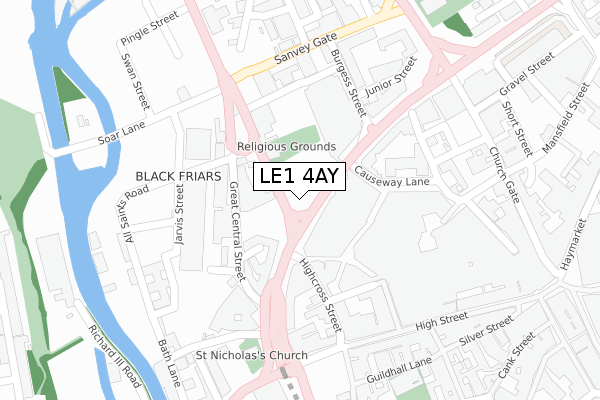 LE1 4AY map - large scale - OS Open Zoomstack (Ordnance Survey)