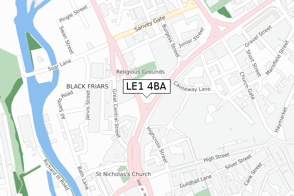 LE1 4BA map - large scale - OS Open Zoomstack (Ordnance Survey)