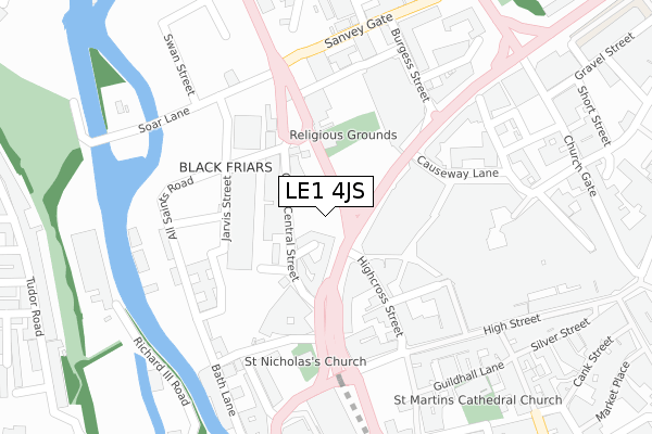 LE1 4JS map - large scale - OS Open Zoomstack (Ordnance Survey)