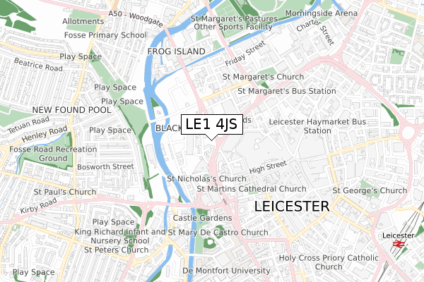 LE1 4JS map - small scale - OS Open Zoomstack (Ordnance Survey)