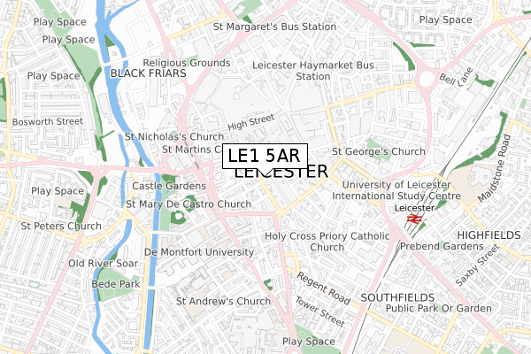 LE1 5AR map - small scale - OS Open Zoomstack (Ordnance Survey)