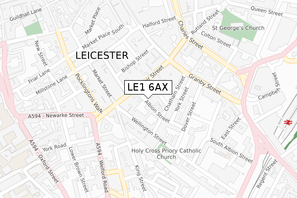 LE1 6AX map - large scale - OS Open Zoomstack (Ordnance Survey)