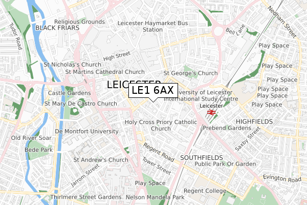 LE1 6AX map - small scale - OS Open Zoomstack (Ordnance Survey)