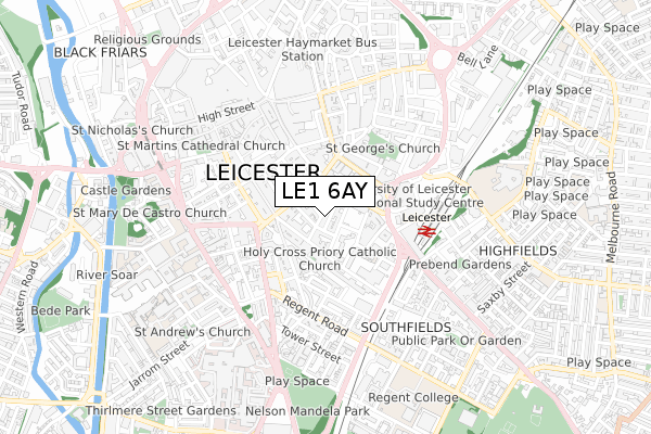 LE1 6AY map - small scale - OS Open Zoomstack (Ordnance Survey)