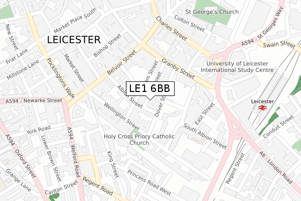 LE1 6BB map - large scale - OS Open Zoomstack (Ordnance Survey)