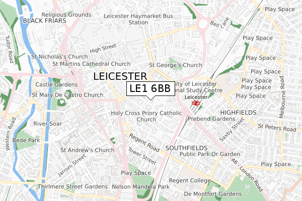 LE1 6BB map - small scale - OS Open Zoomstack (Ordnance Survey)