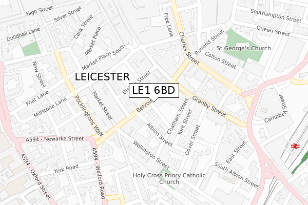 LE1 6BD map - large scale - OS Open Zoomstack (Ordnance Survey)