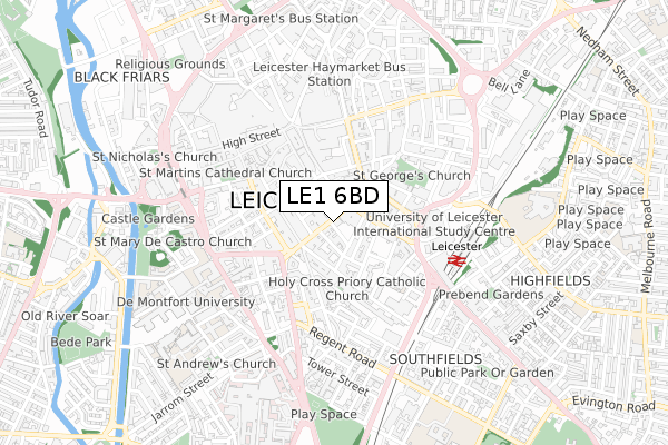 LE1 6BD map - small scale - OS Open Zoomstack (Ordnance Survey)