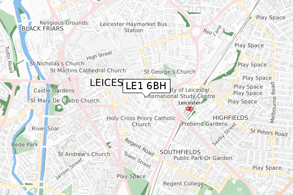 LE1 6BH map - small scale - OS Open Zoomstack (Ordnance Survey)