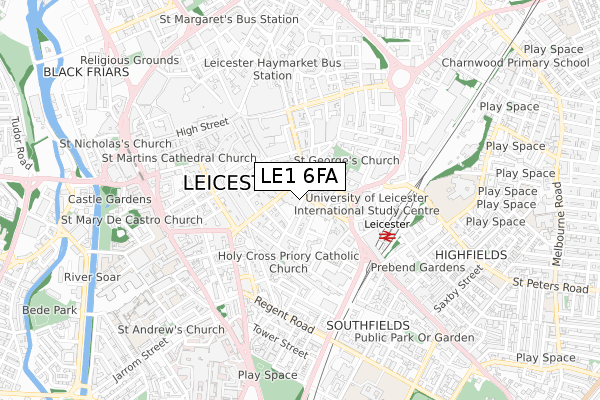 LE1 6FA map - small scale - OS Open Zoomstack (Ordnance Survey)