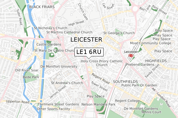 LE1 6RU map - small scale - OS Open Zoomstack (Ordnance Survey)