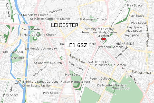 LE1 6SZ map - small scale - OS Open Zoomstack (Ordnance Survey)