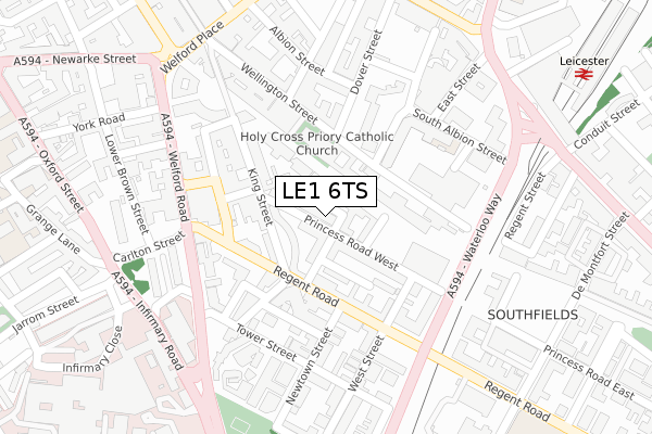 LE1 6TS map - large scale - OS Open Zoomstack (Ordnance Survey)