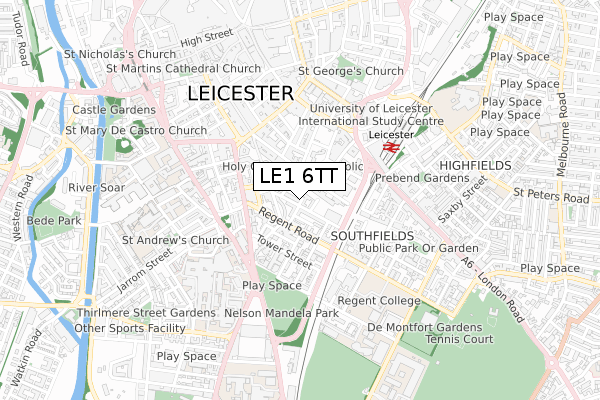 LE1 6TT map - small scale - OS Open Zoomstack (Ordnance Survey)