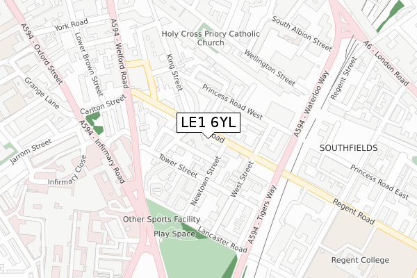 LE1 6YL map - large scale - OS Open Zoomstack (Ordnance Survey)