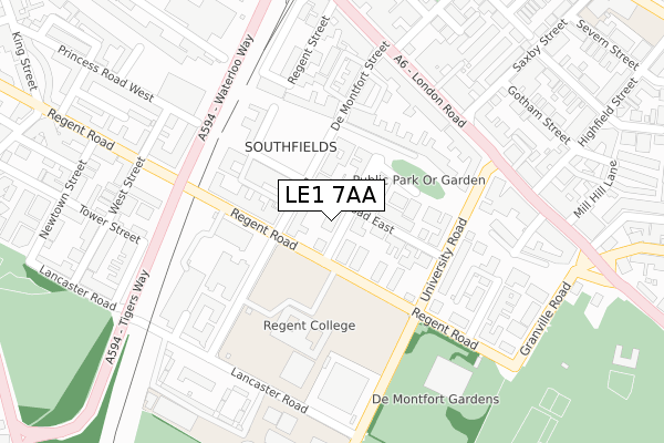 LE1 7AA map - large scale - OS Open Zoomstack (Ordnance Survey)