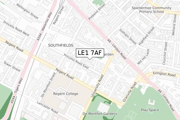 LE1 7AF map - large scale - OS Open Zoomstack (Ordnance Survey)