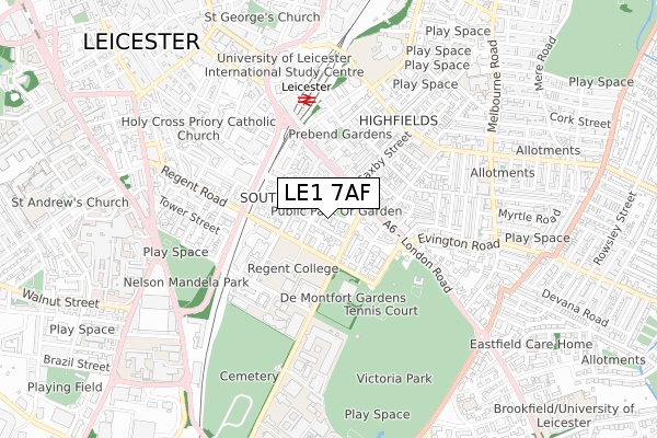 LE1 7AF map - small scale - OS Open Zoomstack (Ordnance Survey)