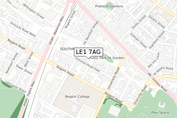 LE1 7AG map - large scale - OS Open Zoomstack (Ordnance Survey)