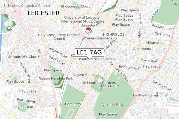 LE1 7AG map - small scale - OS Open Zoomstack (Ordnance Survey)